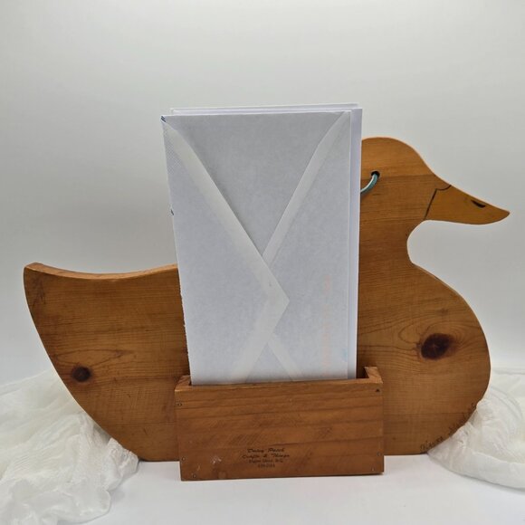Vintage Hand-Painted Wooden Duck Letter Holder | Farmhouse Rustic Mail Organizer - Picture 4 of 14